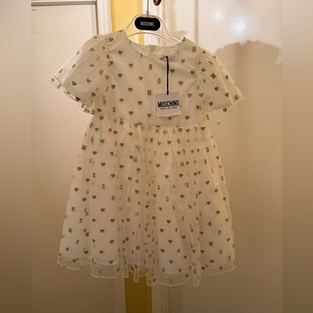 Moschino White Babydoll Dress with Flutter Sleeves. Size 3